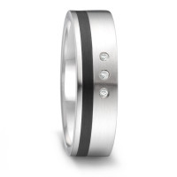 Partnerring Edelstahl, Keramik Diamant 0.024 ct, 3 Steine, tw-si-306390