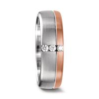 Partnerring 750/18 K Weissgold, 750/18 K Rotgold Diamant 0.075 ct, 3 Steine, tw-vsi-544979