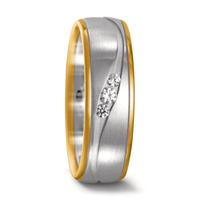 Partnerring 750/18 K Weissgold, 750/18 K Gelbgold Diamant 0.095 ct, 3 Steine, w-si-545198