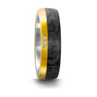 Partnerring Edelstahl, 750/18 K Gelbgold, Carbon Diamant 0.03 ct, 3 Steine, w-si-545695