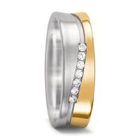 Partnerring 750/18 K Weissgold, 750/18 K Gelbgold Diamant 0.10 ct, 7 Steine, w-si-549117