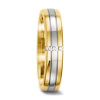 Partnerring 750/18 K Gelbgold, 750/18 K Weissgold Diamant 0.03 ct, 3 Steine, tw-vsi-556666