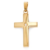 Anhänger 375/9 K Gelbgold Diamant weiss, 0.01 ct, w-si Kreuz