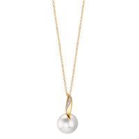 Halskette mit Anhänger 750/18 K Gelbgold, 750/18 K Weissgold Diamant weiss, 0.01 ct, 2 Steine, Brillantschliff, w-si Süsswasserzuchtperle 40-42 cm verstellbar-565904