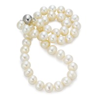 Collier Silber rhodiniert Süsswasserzuchtperlen weiss 9-9.5 mm 45 cm-569393