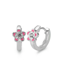 Klappcreolen Silber Zirkonia 2 Steine lackiert Blume Ø6 mm-569664