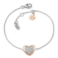 Armband Silber Zirkonia 20 Steine rosé vergoldet Herz 15-18.5 cm verstellbar Ø10 mm-577970