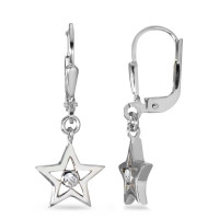 Ohrhänger Silber Zirkonia weiss, 2 Steine rhodiniert Stern Ø14 mm-579749