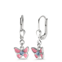 Ohrhänger Silber Zirkonia hellblau, 2 Steine lackiert Schmetterling-588176