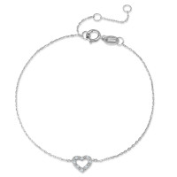 Armband 375/9 K Weissgold Diamant 0.025 ct, 8 Steine, w-pi1 Herz 15-18 cm verstellbar-588794