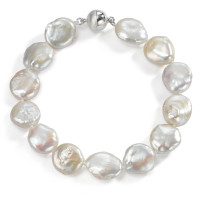 Armband Silber rhodiniert Süsswasserzuchtperlen cremeweiss, 13 mm 20.5 cm-589481