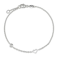 Armband 750/18 K Weissgold Diamant 0.02 ct, 2 Steine, w-si Herz 17-18 cm verstellbar-589572