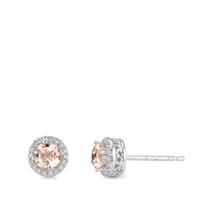 Ohrstecker 375/9 K Weissgold Diamant 0.12 ct Morganit Ø6.5 mm-590182