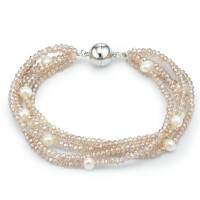 Armband Edelstahl Kristall champagner Süsswasserzuchtperle weiss, 11 Perlen, 5 mm 19 cm-590214