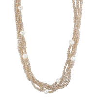 Collier Edelstahl Kristall champagner Süsswasserzuchtperle weiss, 16 Perlen, 5 mm 45 cm-590215