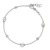 Armband 750/18 K Weissgold Zirkonia 3 Steine Süsswasserzuchtperle 16-18 cm verstellbar-590578