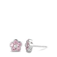 Ohrstecker 750/18 K Weissgold Zirkonia rosa, 10 Steine Blume Ø7 mm-590703