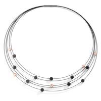 Spiralcollier Nera aus schwarzem Edelstahl mit Carbon und Pearls in Light Rosé, 45cm-592687