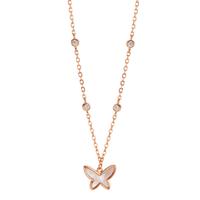 Collier Silber Zirkonia 4 Steine rosé vergoldet Perlmutt Schmetterling 40-45 cm verstellbar-593217