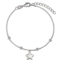 Armband Silber Zirkonia 4 Steine rhodiniert Perlmutt weiss Stern 15.5-18.5 cm verstellbar-593502
