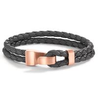 Lederarmband VADINO Roségold aus Edelstahl, Flechtleder SHADOW GREY, 23cm-594791