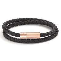 Wickelarmband Heritage Roségold aus Edelstahl, Flechtleder schwarz, 21cm-595331