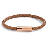 Lederarmband Heritage Roségold aus Edelstahl, Flechtleder HAVANA BROWN, 21cm-595340