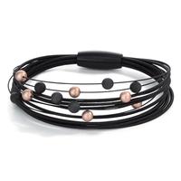Spiralarmreif Nera aus geschwärztem Edelstahl mit Carbon und Pearls in Light Rosé, 19 cm-595935