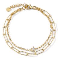 Armband Silber Zirkonia gelb vergoldet shining Pearls weiss, 3 mm Stern 16-19 cm verstellbar-596823