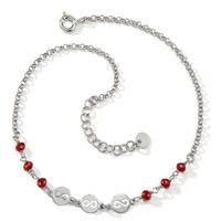 Fusskettchen Silber Kristall rot, 6 Steine rhodiniert Infinity 23-26 cm verstellbar