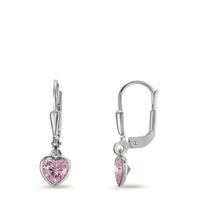 Ohrhänger Silber Zirkonia rosa, 2 Steine rhodiniert Herz Ø6 mm-597223