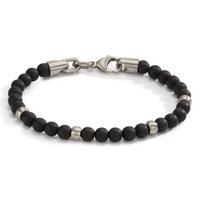 Armband ERA mit schwarzen Achat Perlen und Edelstahl, 21 cm Ø6.5 mm-597844