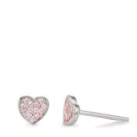 Ohrstecker Silber Zirkonia rosa, 26 Steine rhodiniert Herz Ø5.5 mm-598216