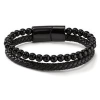 Armband Edelstahl, Leder Lava schwarz IP beschichtet 20.5 cm-598253