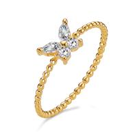 Fingerring Silber Zirkonia 4 Steine gelb vergoldet Schmetterling-598690