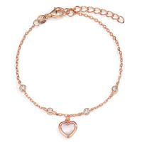 Armband Silber Zirkonia 4 Steine rosé vergoldet Perlmutt weiss Herz 16-19 cm verstellbar-599691