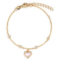Armband Silber Zirkonia 4 Steine gelb vergoldet Perlmutt weiss Herz 16-19 cm verstellbar-599692