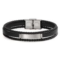 Armband Edelstahl, Leder Zirkonia 2 Steine 21 cm-599990