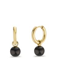 Creolen Set Muse Gold aus Edelstahl mit schwarzen Perlen aus Achat in Ø8mm-600460