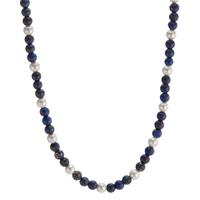Collier Muse mit Lapislazuli und weissen Muschelperlen, 42-45cm verstellbar, Ø4 mm-600470