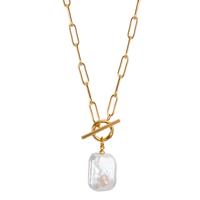 Collier Edelstahl gelb IP beschichtet Süsswasserzuchtperle weiss 45 cm-600890
