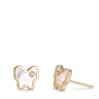 Ohrstecker 375/9 K Gelbgold Zirkonia 2 Steine Perlmutt weiss Schmetterling Ø6.5 mm-601363