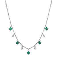 Collier Silber Zirkonia grün, 9 Steine rhodiniert 38-45 cm verstellbar-602352