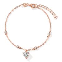 Armband Silber Zirkonia 5 Steine rosé vergoldet Herz 16-19 cm verstellbar-603234