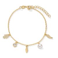 Armband Silber Zirkonia gelb vergoldet shining Pearls weiss, 6 mm 16-19 cm verstellbar-603250