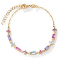 Armband Silber Zirkonia 11 Steine gelb vergoldet 16-19 cm verstellbar-603259