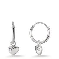 Creolen mit Einhänger Silber Zirkonia weiss, 2 Steine Herz Ø5.5 mm-603777