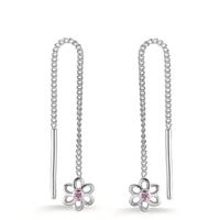Durchziehohrhänger Silber Zirkonia rosa, 2 Steine Blume Ø5 mm-603786