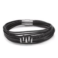 Armband Edelstahl, Leder 21.5 cm Ø8 mm-604064