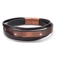 Armband Edelstahl, Leder braun IP beschichtet 20.5 cm-604070